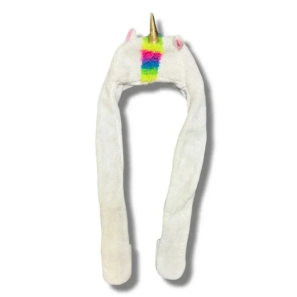 Unbranded Accessories - Unicorn Hooded Scarf with Hand Pouches White Unisex One Size